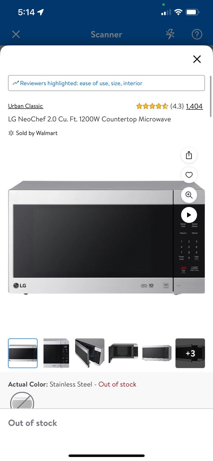 LG - NeoChef 2.0 Cu. Ft. Countertop Microwave with Sensor Cooking and EasyClean - Stainless Steel