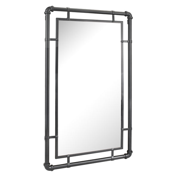 29.5"H x 16.7"W x 1.1"D Stonebriar Rectangular Industrial Black Metal Pipe Hanging Wall Mirror