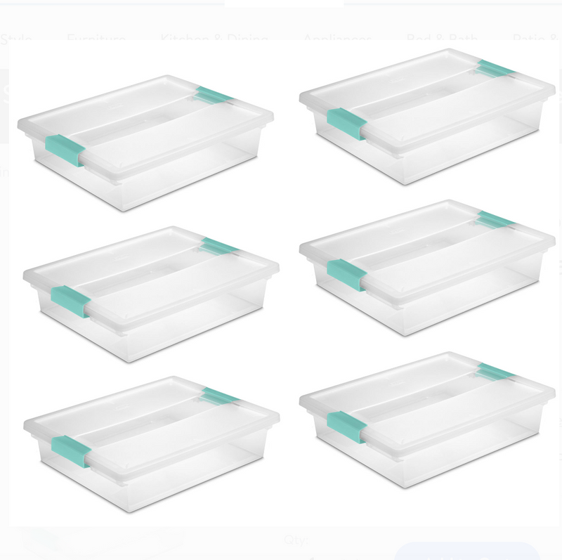 Sterilite Large Plastic File Clip Box Storage Tote Container with Lid (12 Pack), Clear