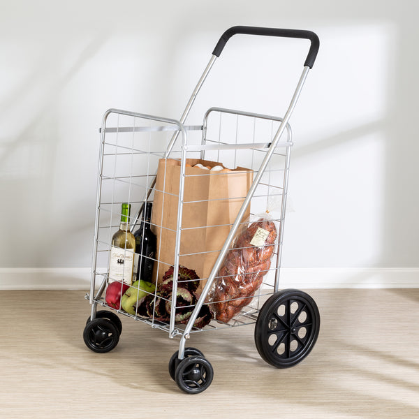 Honey Can Do Steel Folding Dual-Wheel Utility Rolling Cart, Gray